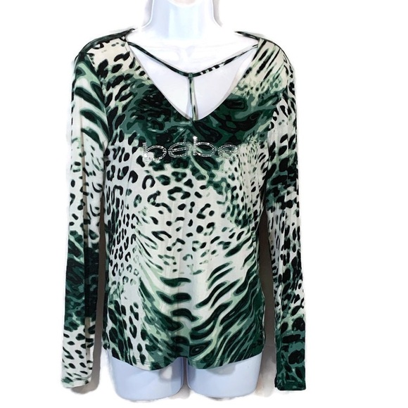 bebe Tops - Bebe Rhinestone Embellished Top Opulant Leopard
